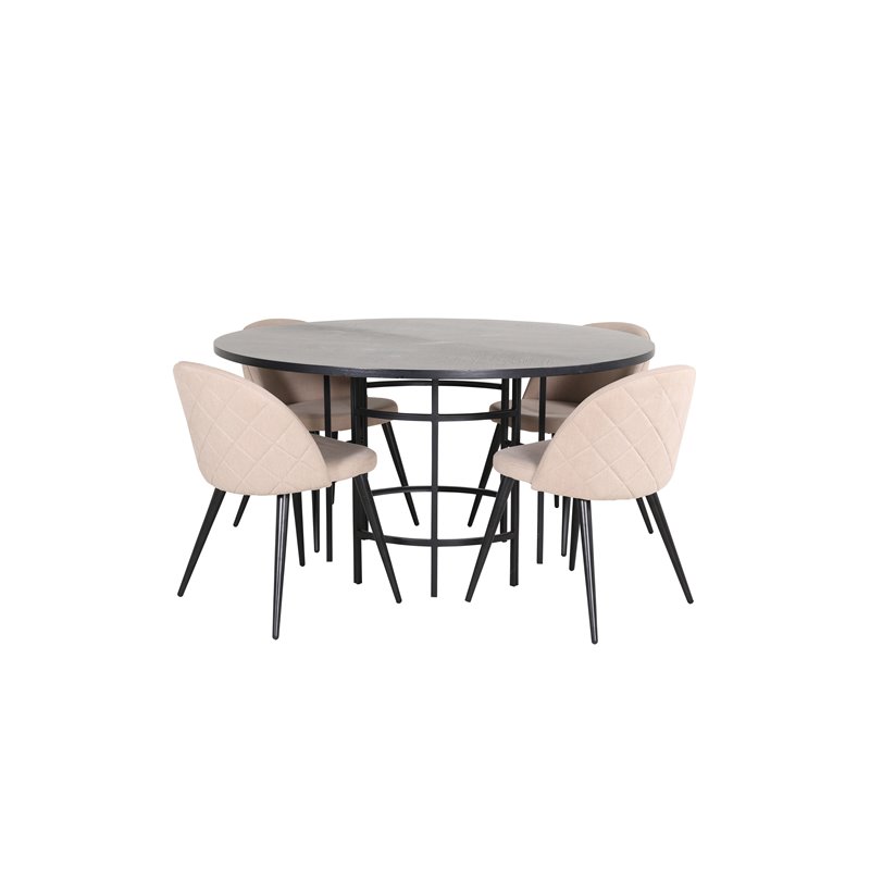 Copenhagen - Dining Table round - Black / Black+Velvet Stitches Chair - Black / Beige Fabric (Polyester linen )_4