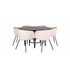 Copenhagen - Dining Table round - Black / Black+Berit Chair - Black / Beige Velvet_6