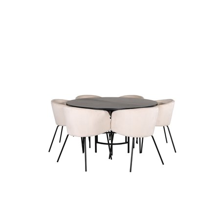 Copenhagen - Dining Table round - Black / Black+Berit Chair - Black / Beige Velvet_6