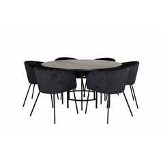 Copenhagen - Dining Table round - Black / Black+Berit Chair - Black / Black Velvet_6