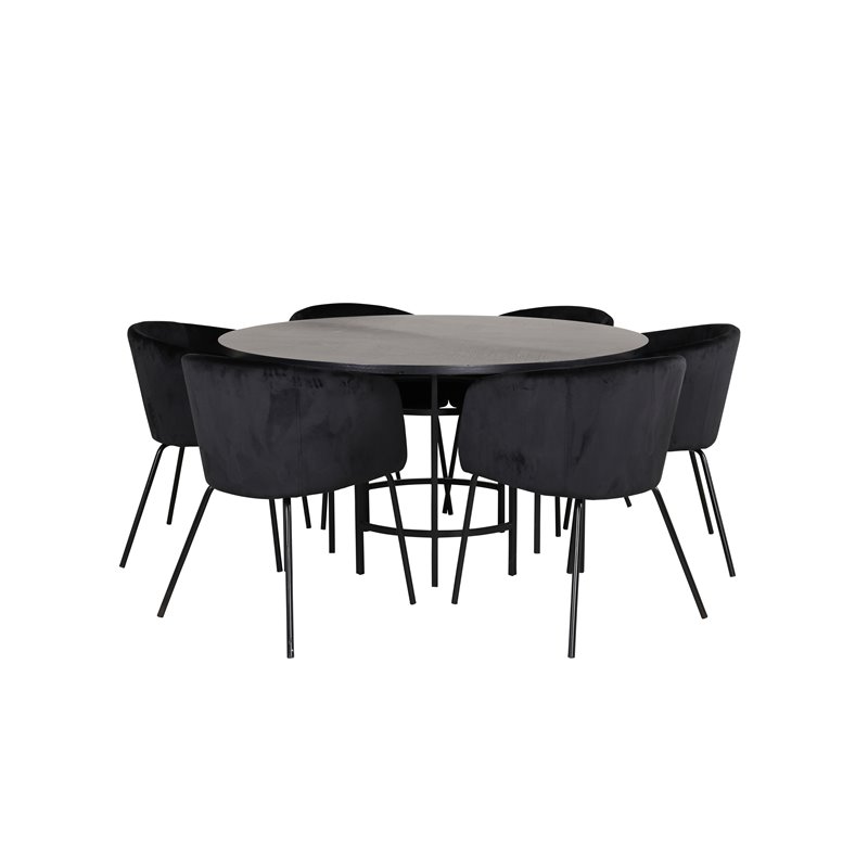 Copenhagen - Dining Table round - Black / Black+Berit Chair - Black / Black Velvet_6