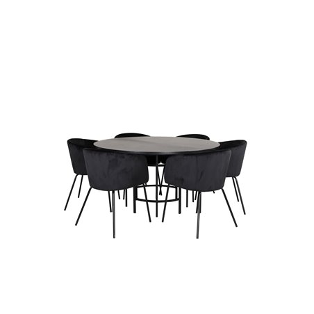 Copenhagen - Dining Table round - Black / Black+Berit Chair - Black / Black Velvet_6