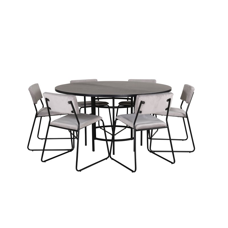 Copenhagen - Dining Table round - Black / Black+Kenth Chair - Black / Light Grey Velvet_6