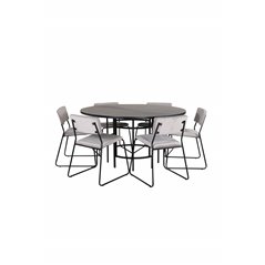 Copenhagen - Dining Table round - Black / Black+Kenth Chair - Black / Light Grey Velvet_6