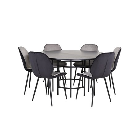 Copenhagen - Dining Table round - Black / Black+Emma Chair - Black / Black and Light Grey Black Velvet in Back Grey Velvet in fr