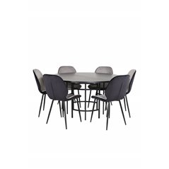 Copenhagen - Dining Table round - Black / Black+Emma Chair - Black / Black and Light Grey Black Velvet in Back Grey Velvet in fr