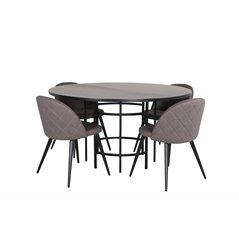 Copenhagen - Dining Table round - Black / Black+Velvet Stitches Chair - Black / Grey Micro Fibre_4