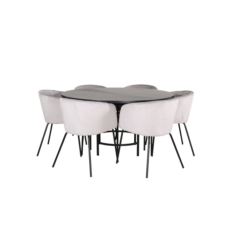 Copenhagen - Dining Table round - Black / Black+Berit Chair - Black / Light Grey Velvet_6