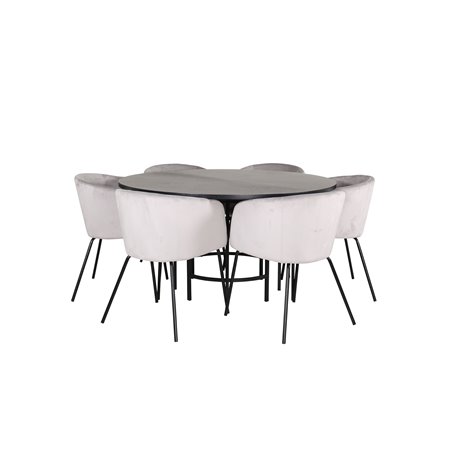 Copenhagen - Dining Table round - Black / Black+Berit Chair - Black / Light Grey Velvet_6