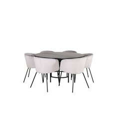 Copenhagen - Dining Table round - Black / Black+Berit Chair - Black / Light Grey Velvet_6