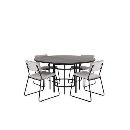 Copenhagen - Dining Table round - Black / Black+Kenth Chair - Black / Light Grey Velvet_4