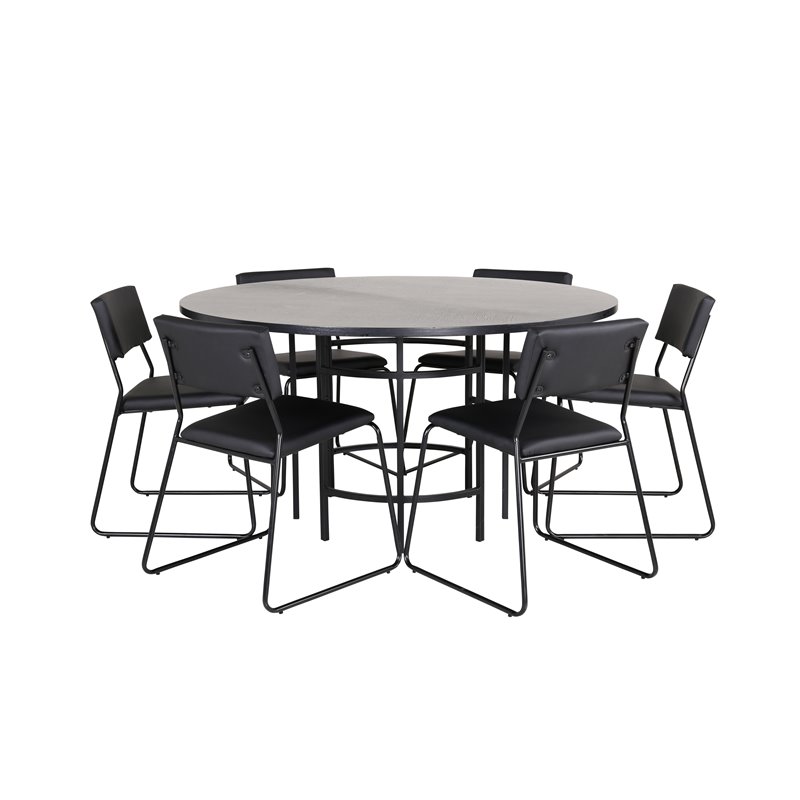 Copenhagen - Dining Table round - Black / Black+Kenth Chair - Black / Black PU_6