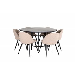 Copenhagen - Dining Table round - Black / Black+Velvet Stitches Chair - Black / Beige Fabric (Polyester linen )_6