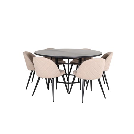 Copenhagen - Dining Table round - Black / Black+Velvet Stitches Chair - Black / Beige Fabric (Polyester linen )_6