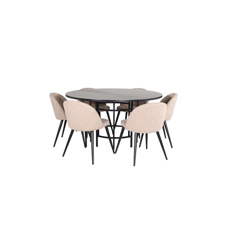 Copenhagen - Dining Table round - Black / Black+Velvet Stitches Chair - Black / Beige Fabric (Polyester linen )_6