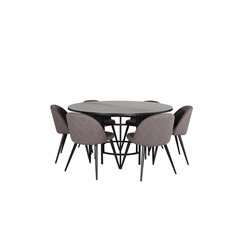 Copenhagen - Dining Table round - Black / Black+Velvet Stitches Chair - Black / Grey Micro Fibre_6