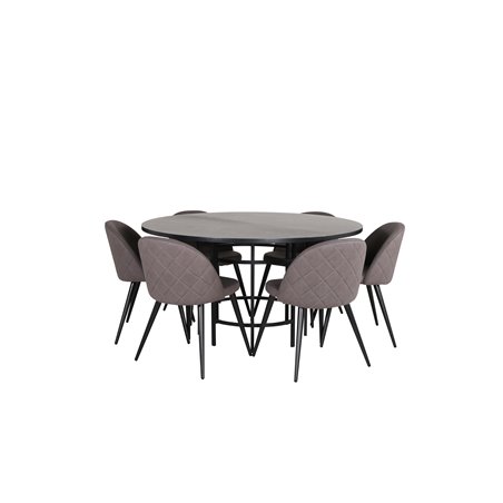 Copenhagen - Dining Table round - Black / Black+Velvet Stitches Chair - Black / Grey Micro Fibre_6