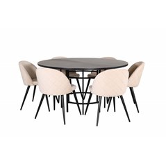 Copenhagen - Dining Table round - Black / Black+Velvet Stitches Chair - Black / Beige Velvet_6