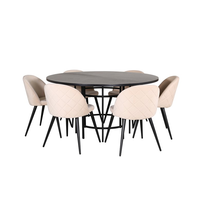 Copenhagen - Dining Table round - Black / Black+Velvet Stitches Chair - Black / Beige Velvet_6