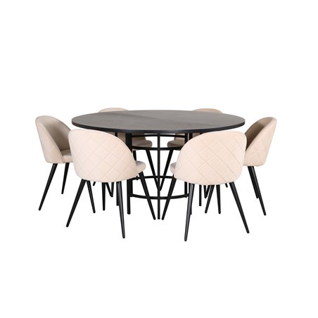 Copenhagen - Dining Table round - Black / Black+Velvet Stitches Chair - Black / Beige Velvet_6