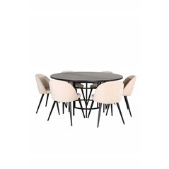 Copenhagen - Dining Table round - Black / Black+Velvet Stitches Chair - Black / Beige Velvet_6