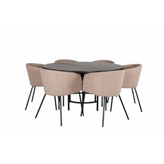 Copenhagen - Dining Table round - Black / Black+Berit Chair - Black / Beige Fabric (Polyester linen )_6