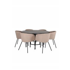 Copenhagen - Dining Table round - Black / Black+Berit Chair - Black / Beige Fabric (Polyester linen )_6