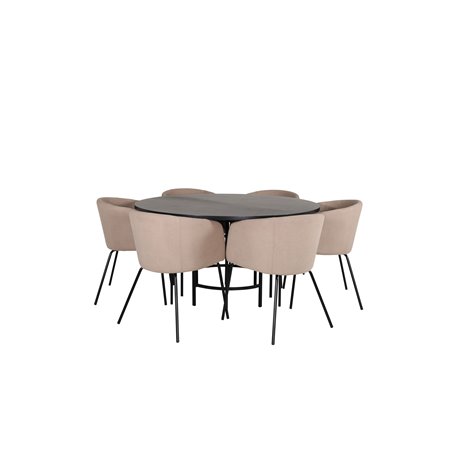 Copenhagen - Dining Table round - Black / Black+Berit Chair - Black / Beige Fabric (Polyester linen )_6