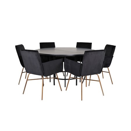 København - Spisebord rundt - Sort / Sort + Pippi Stol - Distressed Copper / Black Velvet_6