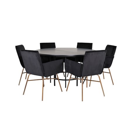 Copenhagen - Dining Table round - Black / Black+Pippi Chair - Distressed Copper / Black Velvet_6