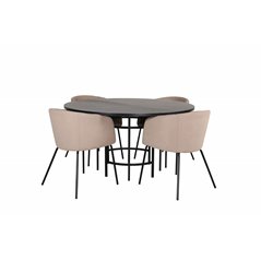 Copenhagen - Dining Table round - Black / Black+Berit Chair - Black / Beige Fabric (Polyester linen )_4