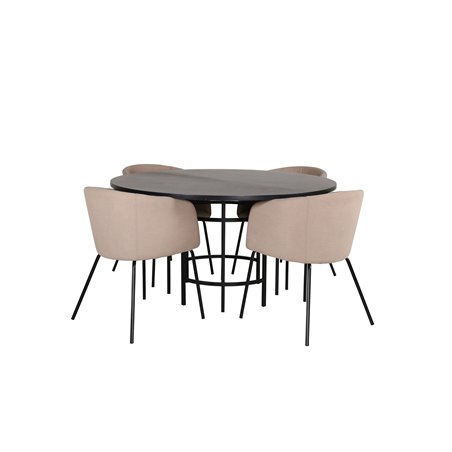 Copenhagen - Dining Table round - Black / Black+Berit Chair - Black / Beige Fabric (Polyester linen )_4