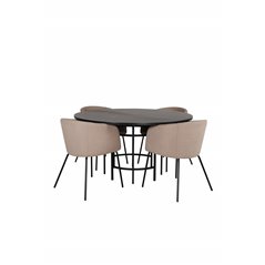 Copenhagen - Dining Table round - Black / Black+Berit Chair - Black / Beige Fabric (Polyester linen )_4