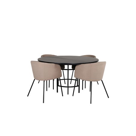 Copenhagen - Dining Table round - Black / Black+Berit Chair - Black / Beige Fabric (Polyester linen )_4