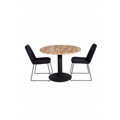 Cirebon Round Table - 100cm - Black, Muce  Dining Chair - Black Legs - Black Fabric_2