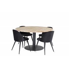 Cirebon Round Table - 140cm - Nature / Black, Velvet Dining Chair - Black / Black_4