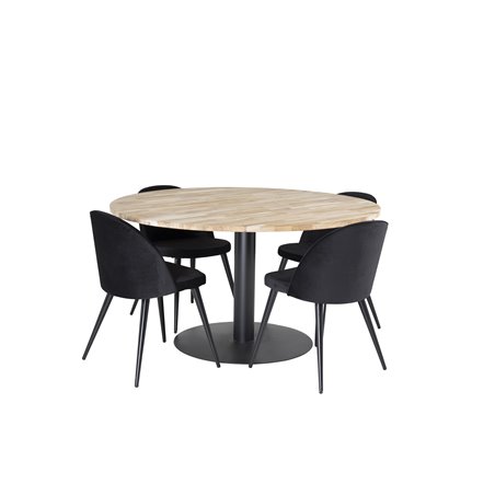 Cirebon Round Table - 140cm - Nature / Black, Velvet Dining Chair - Black / Black_4