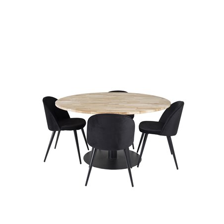 Cirebon Round Table - 140cm - Nature / Black, Velvet Dining Chair - Black / Black_4