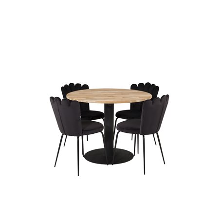 Cirebon Round Table - 100cm - Black, Limhamn Light - Chair - Black Velvet_4