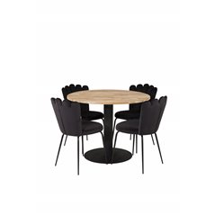 Cirebon Round Table - 100cm - Black, Limhamn Light - Chair - Black Velvet_4