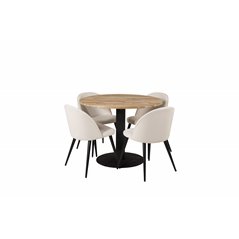 Cirebon Round Table - 100cm - Black, Velvet Dining Chair Corduroy - Beige / Black_4