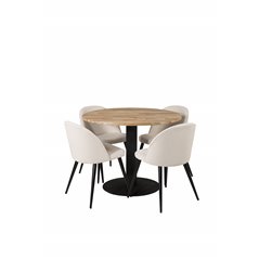Cirebon Round Table - 100cm - Black, Velvet Dining Chair Corduroy - Beige / Black_4