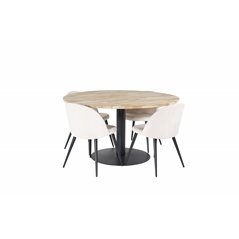 Cirebon Round Table - 140cm - Nature / Black, Velvet Dining Chair - Beige / Black_4