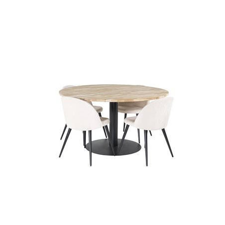 Cirebon Round Table - 140cm - Nature / Black, Velvet Dining Chair - Beige / Black_4