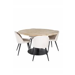 Cirebon Round Table - 140cm - Nature / Black, Velvet Dining Chair - Beige / Black_4