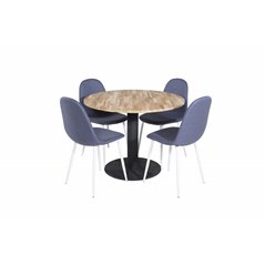 Cirebon Round Table - 100cm - Black, Polar Dining Chair - White Legs - Blue Fabric_4