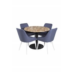 Cirebon Round Table - 100cm - Black, Plaza Dining Chair - White Legs - Blue Fabric_4