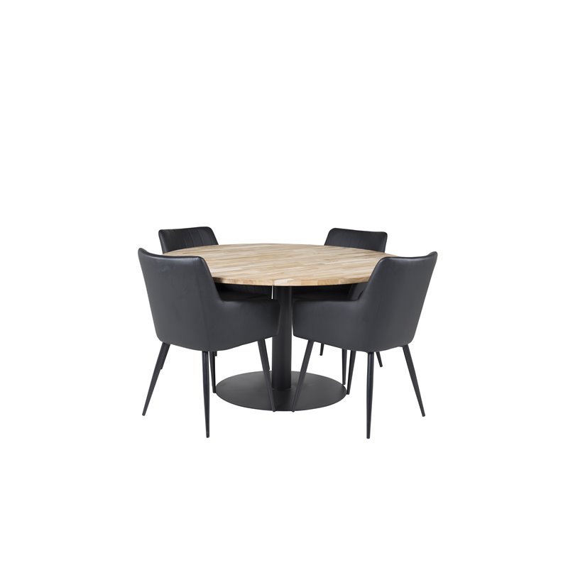 Cirebon Round Table - 140cm - Nature / Black, Comfort Dining Chair - Black / Black_4