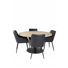 Cirebon Round Table - 140cm - Nature / Black, Comfort Dining Chair - Black / Black_4