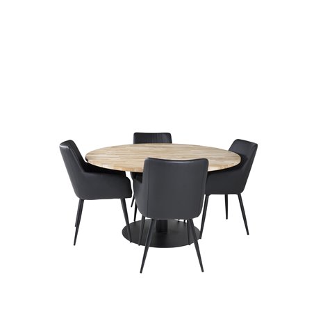 Cirebon Round Table - 140cm - Nature / Black, Comfort Dining Chair - Black / Black_4